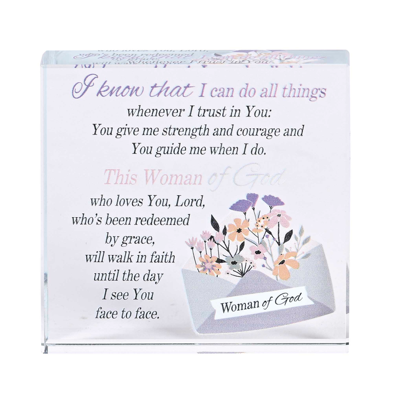 Tabletop Glass Plaque Woman Of God 3x3 Dicksons Inc