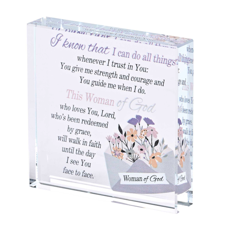 Tabletop Glass Plaque Woman Of God 3x3 Dicksons Inc