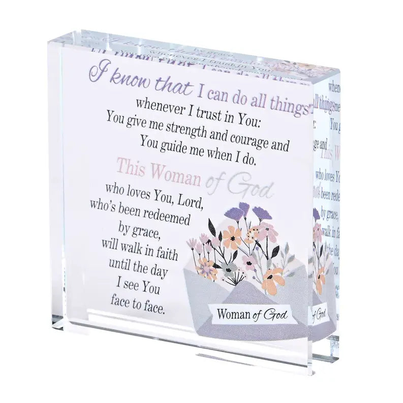 Tabletop Glass Plaque Woman Of God 3x3 Dicksons Inc