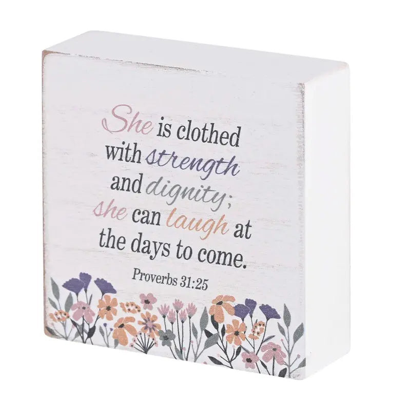 Tabletop Plaque She Is Clothed 3x3 Dicksons Inc