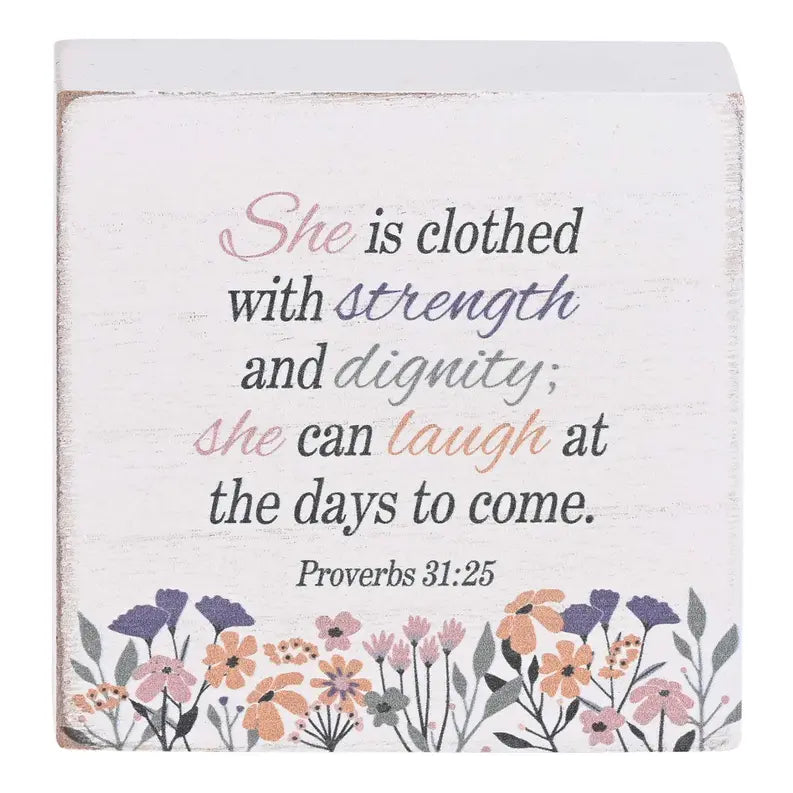 Tabletop Plaque She Is Clothed 3x3 Dicksons Inc
