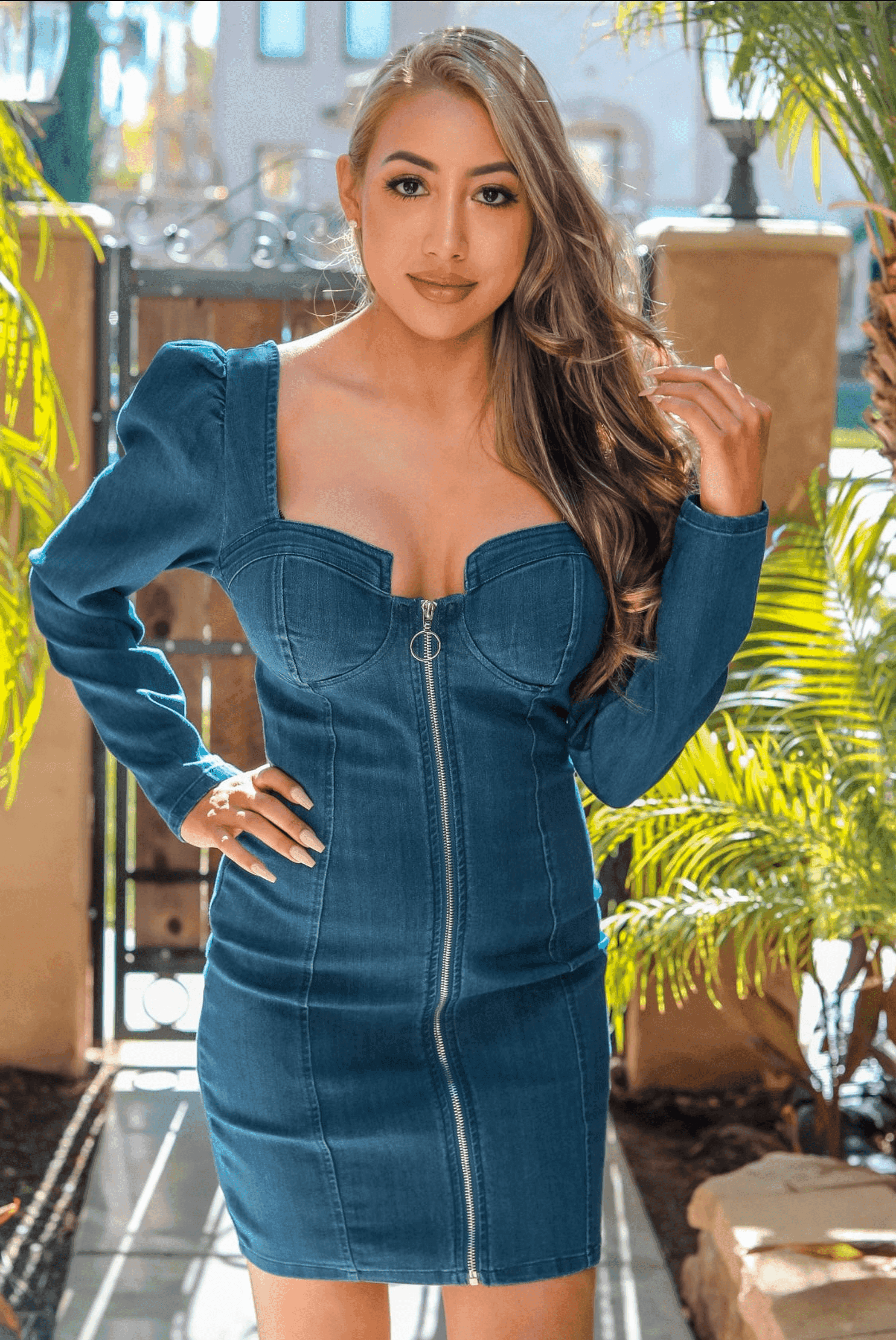 Take it Up a Notch Long Sleeves Denim Dress SurelyMine