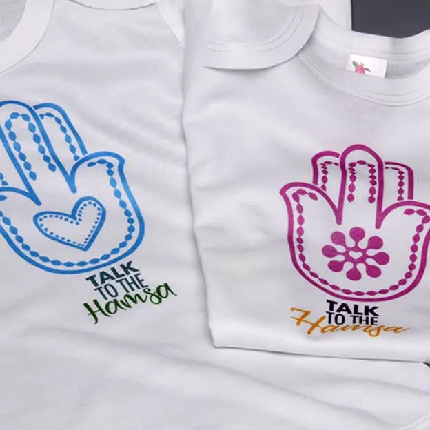 Talk to the Hamsa Baby Onesie LIANE FRIED STUDIO