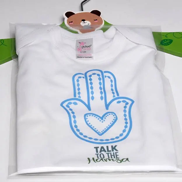 Talk to the Hamsa Baby Onesie LIANE FRIED STUDIO