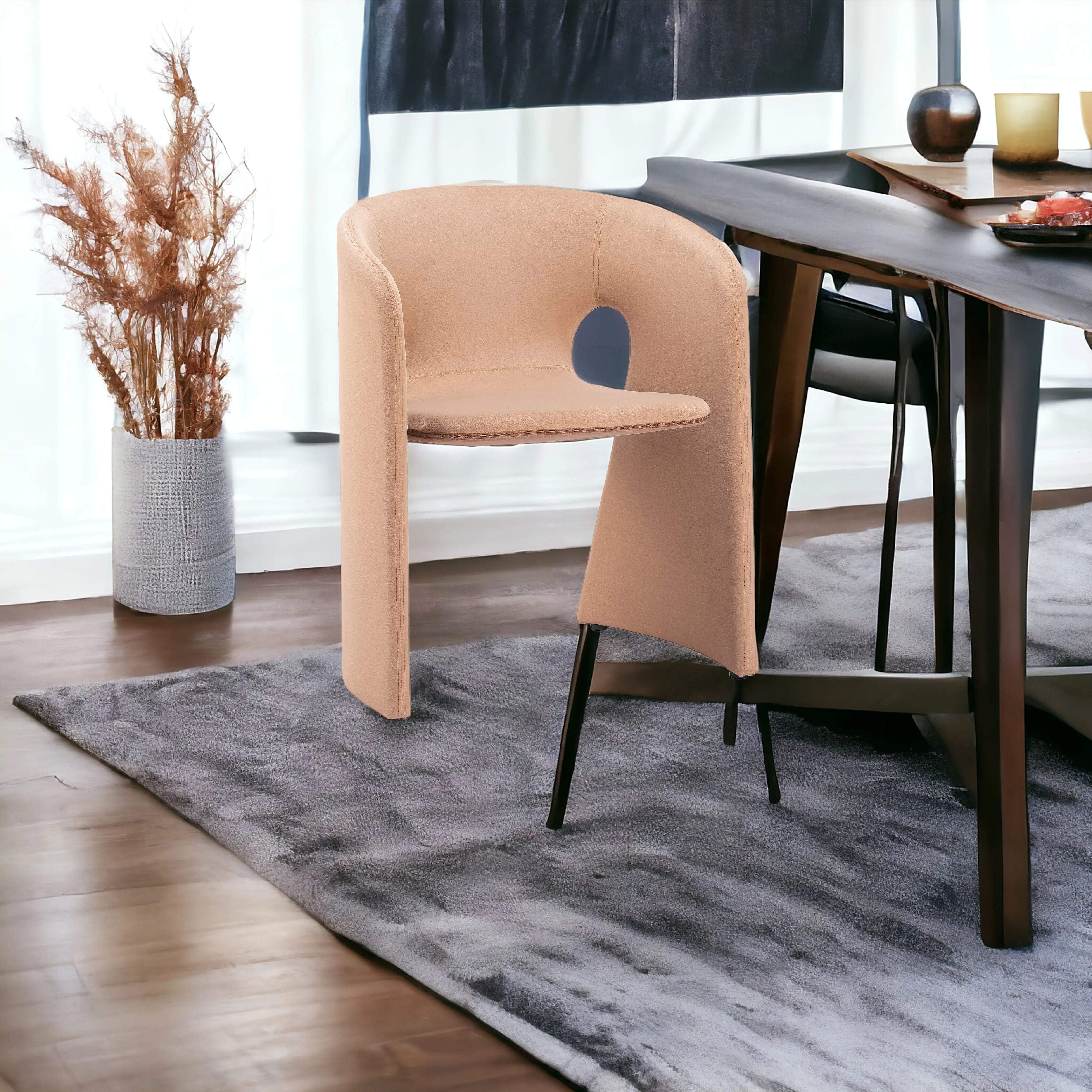 Tan and Beige Upholstered Fabric Dining Arm Chair Homeroots