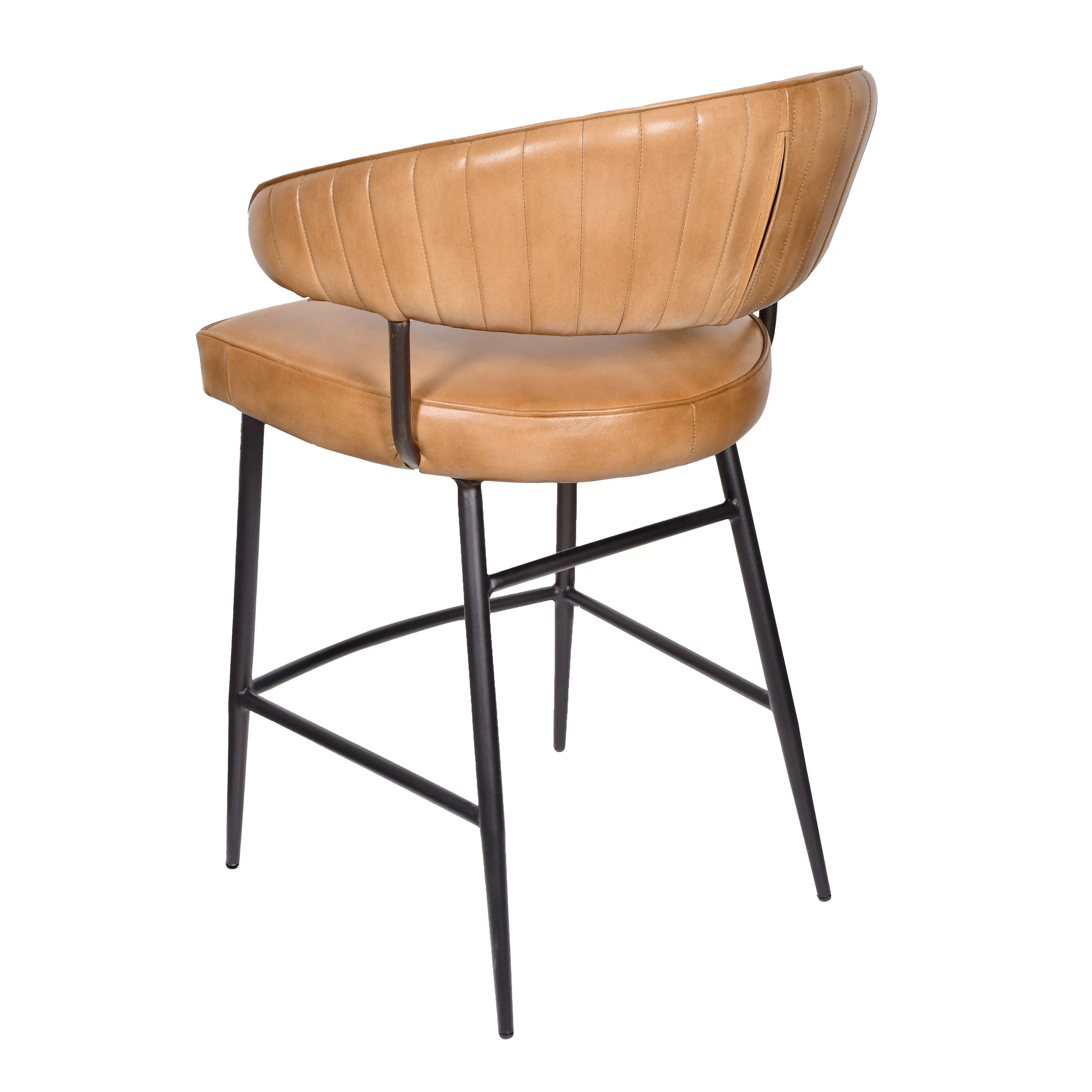 Tan and Black Leather Genuine Leather and Iron Low Back Counter Height Bar Chair Homeroots Living Room