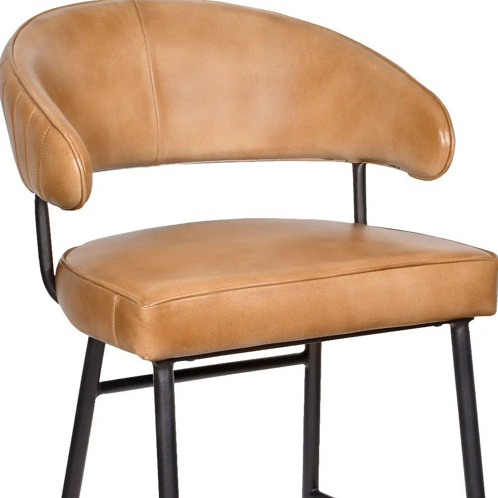 Tan and Black Leather Genuine Leather and Iron Low Back Counter Height Bar Chair Homeroots Living Room