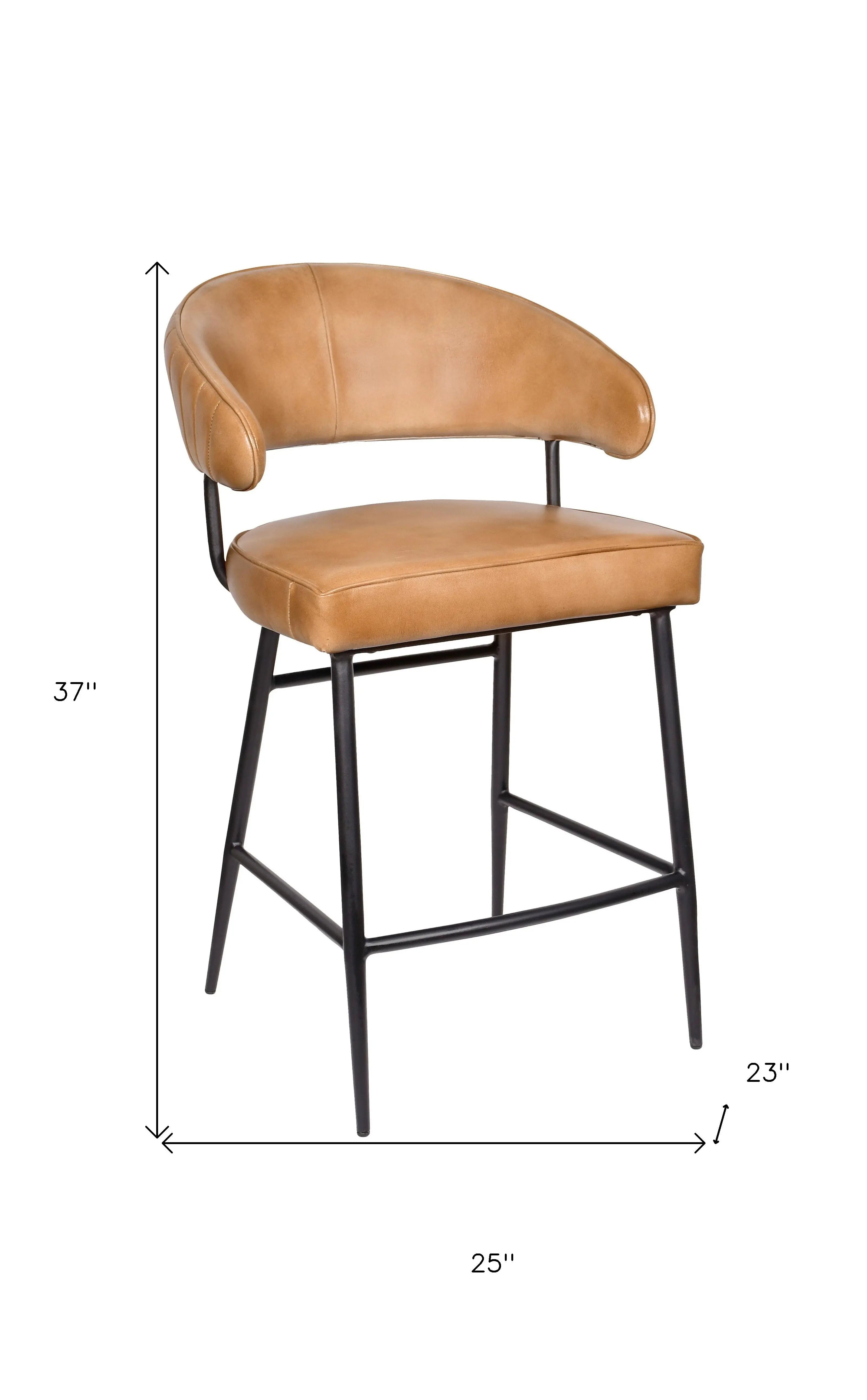 Tan and Black Leather Genuine Leather and Iron Low Back Counter Height Bar Chair Homeroots Living Room
