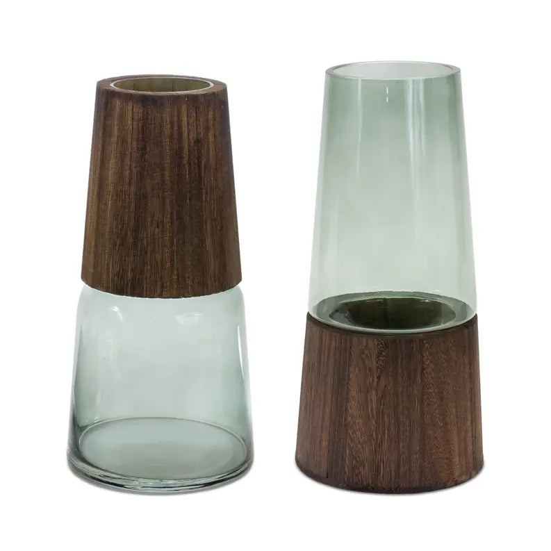 Tapered Glass Vase with Wood Accent Melrose International