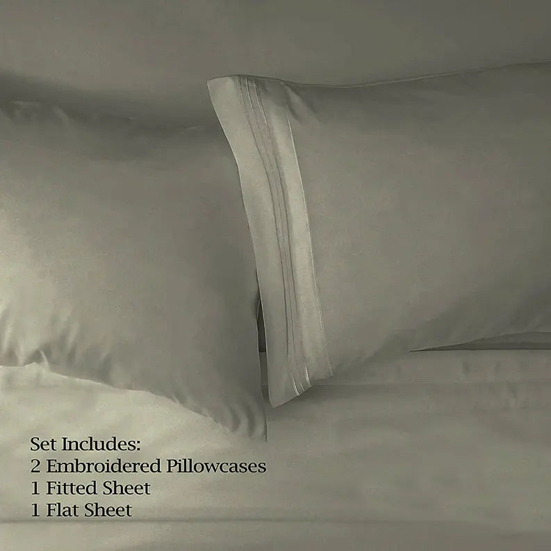 Taupe 200 Embroidery Soft Sheet Set Wrinkle Resistant Home Mart Goods