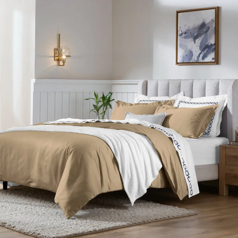 Taupe King Cotton Blend Washable Duvet Cover Set Homeroots Bed & Bath