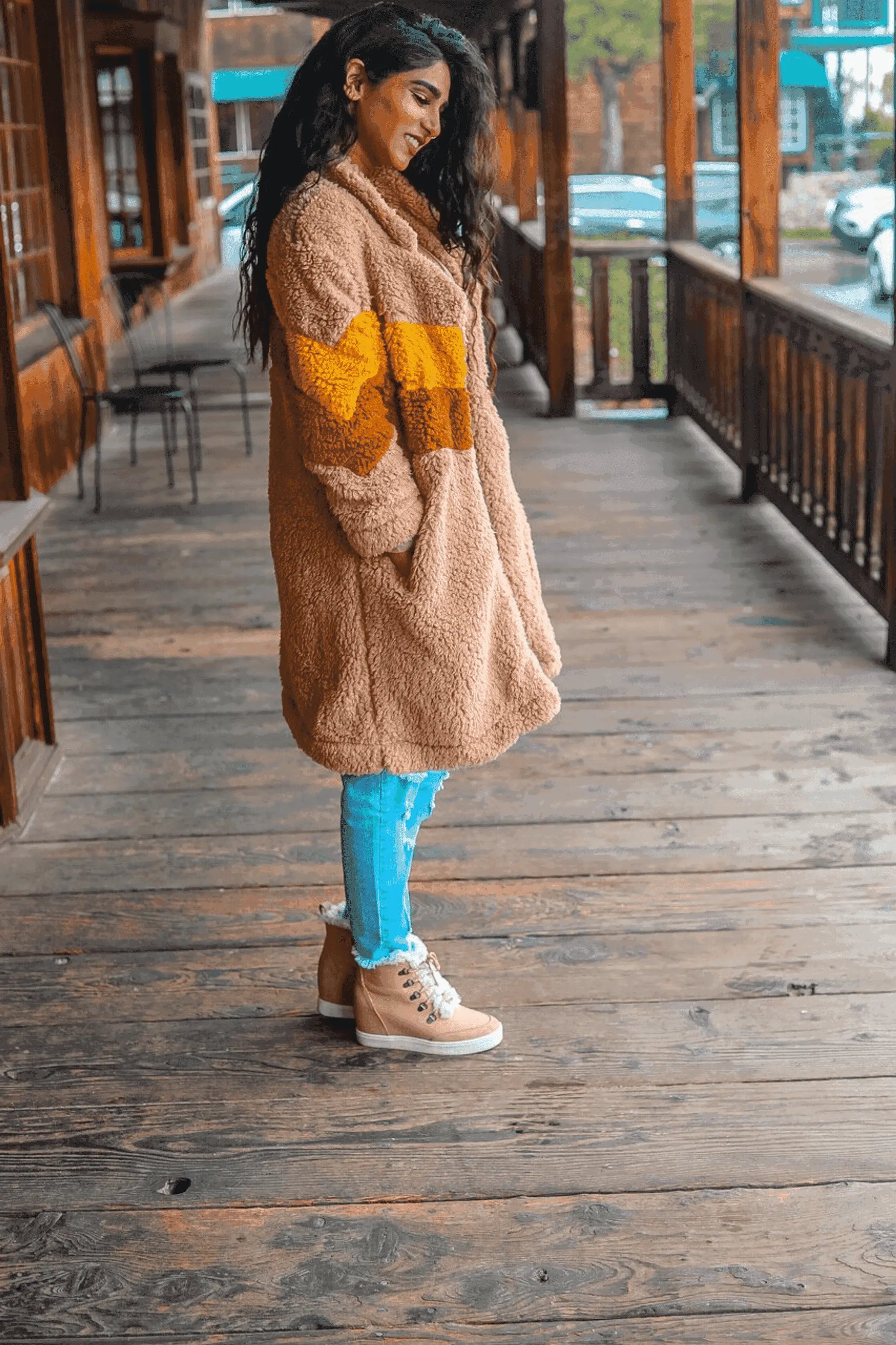 Teddy Bear Long Faux Fur Sherpa Jacket Camel SurelyMine