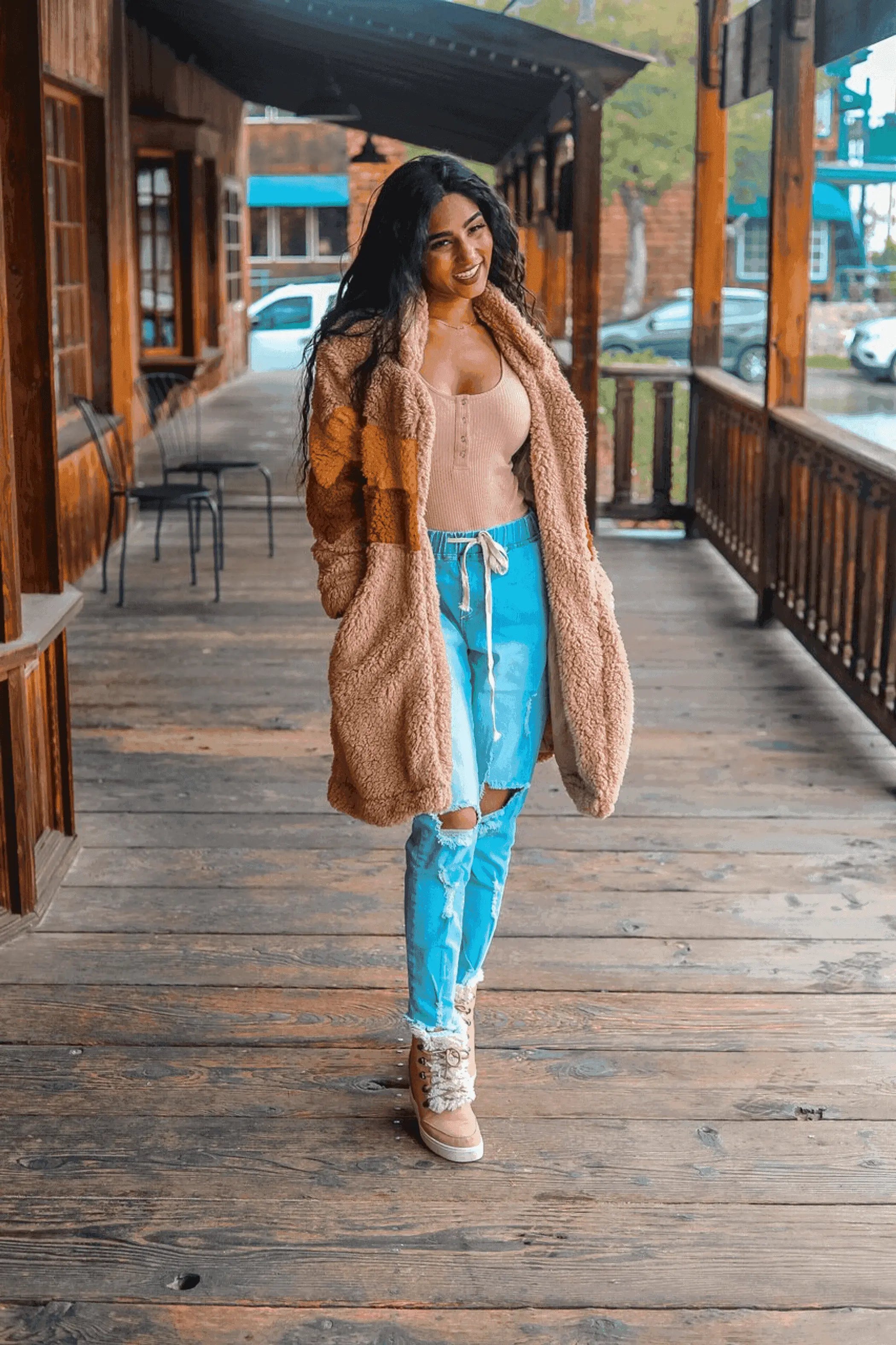 Teddy Bear Long Faux Fur Sherpa Jacket Camel SurelyMine