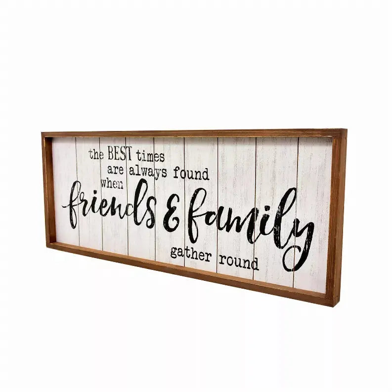 The Best Times are Always Found When Friends&Family Gather Round Rustic Wood Signs-Vantage Wooden Farmhouse Plaque- Large Wood Framed Wall Hanging Decor Paris Loft Inc