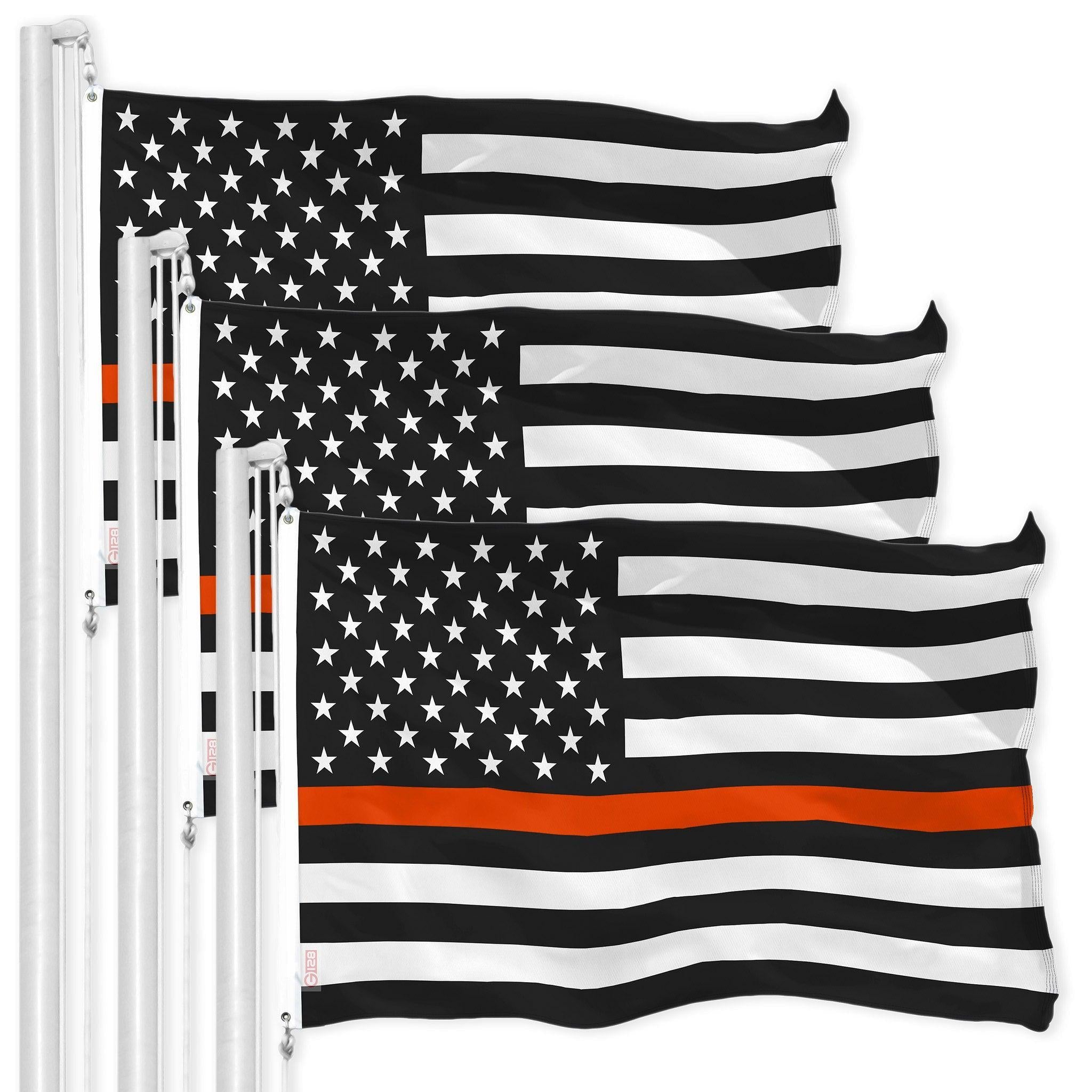 Thin Orange Line American Flag 3x5 Ft 3-Pack Printed 150D Polyester By G128 G128
