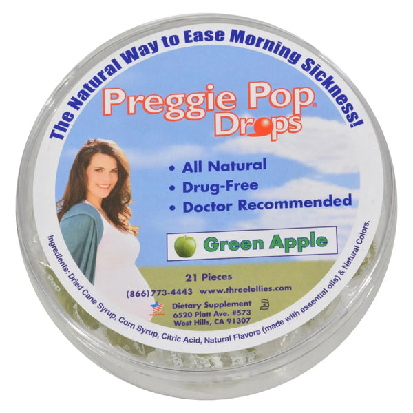 Three Lollies Preggie Pop Drops Natural Green Apple - 21 Pieces Three Lollies