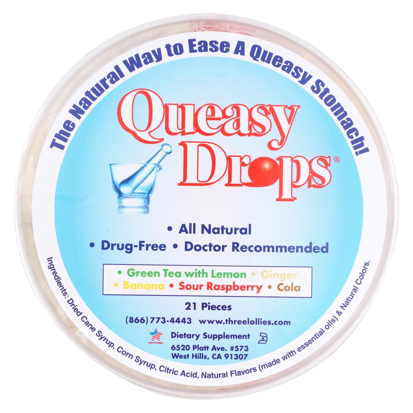 Three Lollies Queasy Drops - Container - 21 Pack Three Lollies