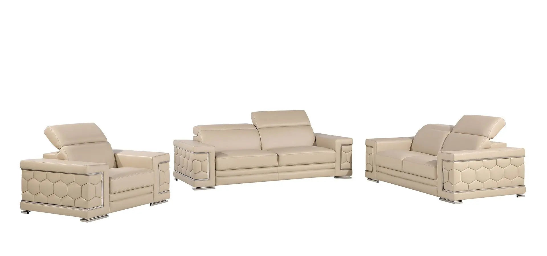 Three Piece Beige Genuine Leather Six Person Seating Set Homeroots Living Room