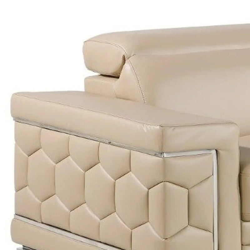 Three Piece Beige Genuine Leather Six Person Seating Set Homeroots Living Room