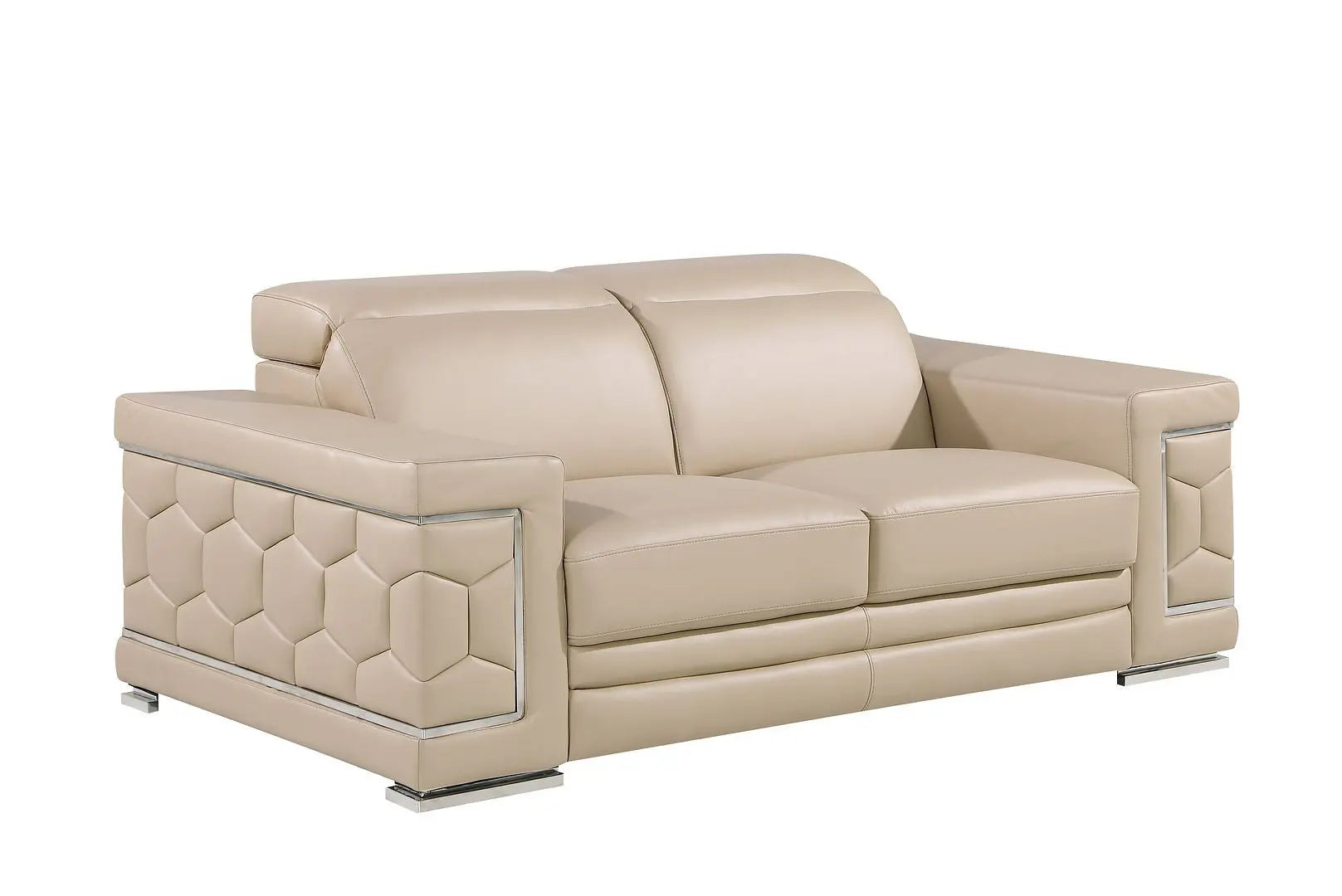Three Piece Beige Genuine Leather Six Person Seating Set Homeroots Living Room