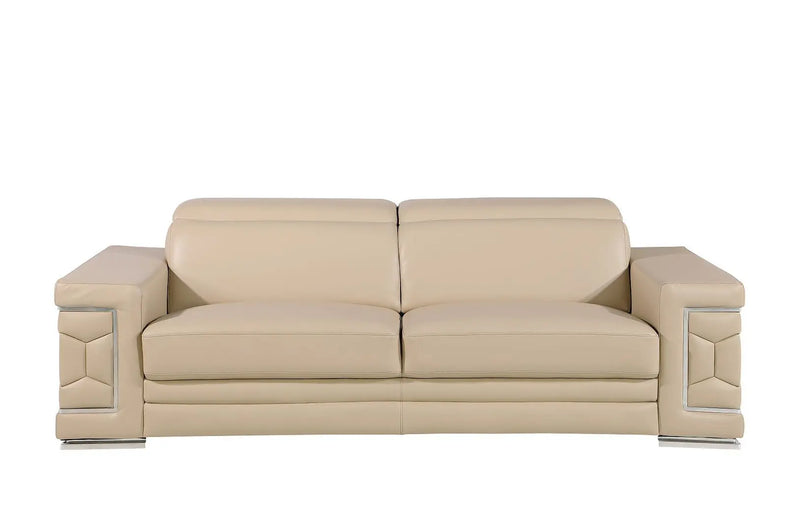 Three Piece Beige Genuine Leather Six Person Seating Set Homeroots Living Room