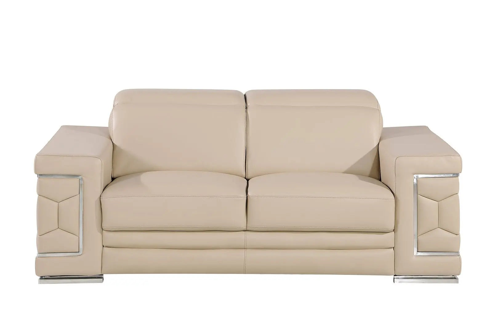Three Piece Beige Genuine Leather Six Person Seating Set Homeroots Living Room