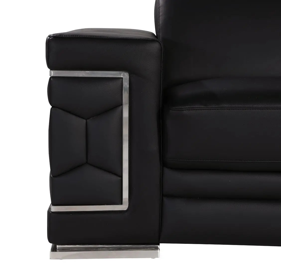 Three Piece Black Genuine Leather Six Person Seating Set Homeroots Living Room