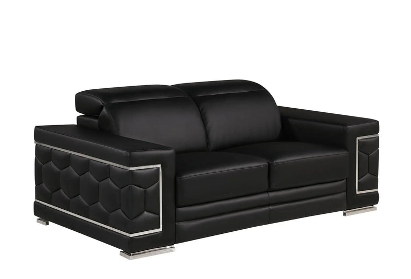 Three Piece Black Genuine Leather Six Person Seating Set Homeroots Living Room