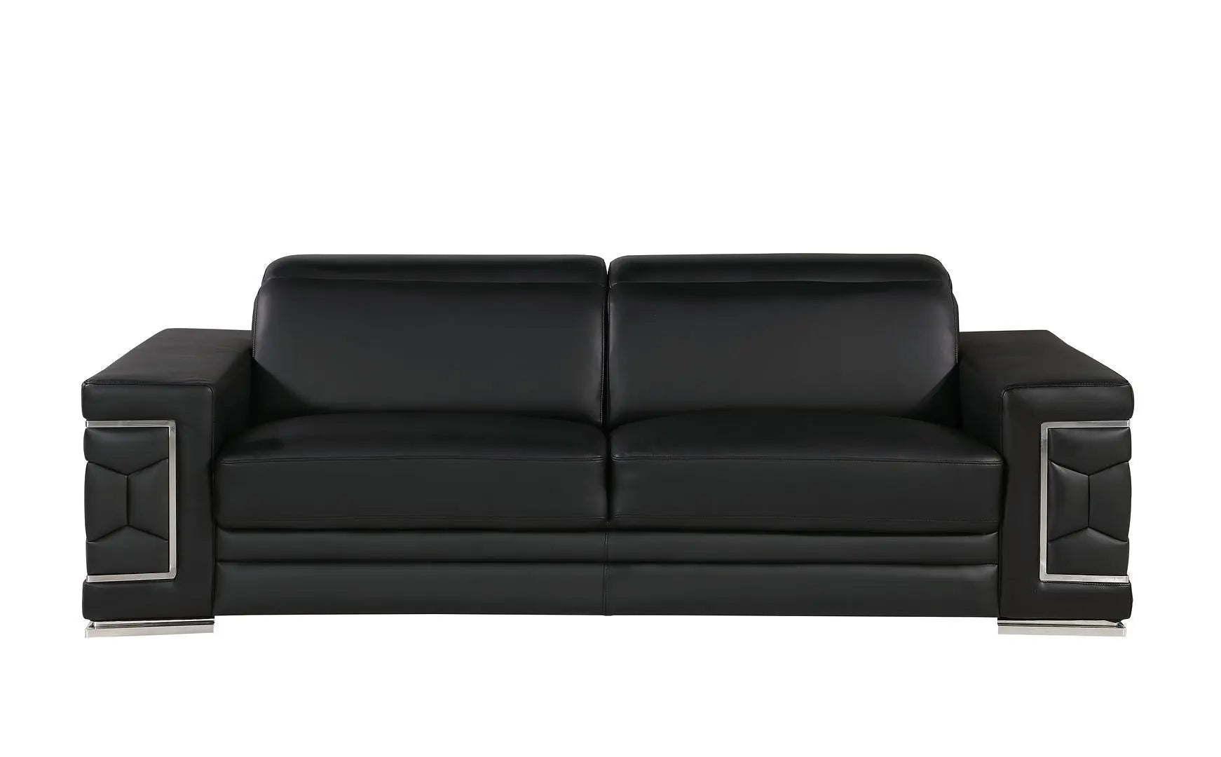 Three Piece Black Genuine Leather Six Person Seating Set Homeroots Living Room