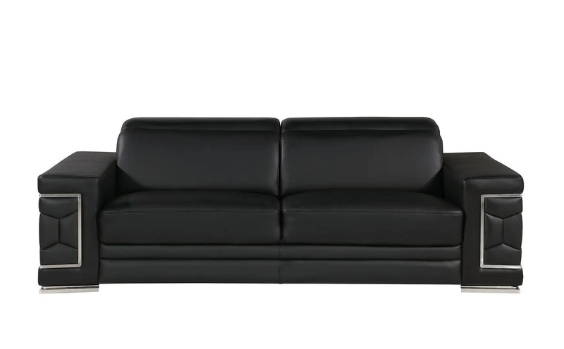 Three Piece Black Genuine Leather Six Person Seating Set Homeroots Living Room