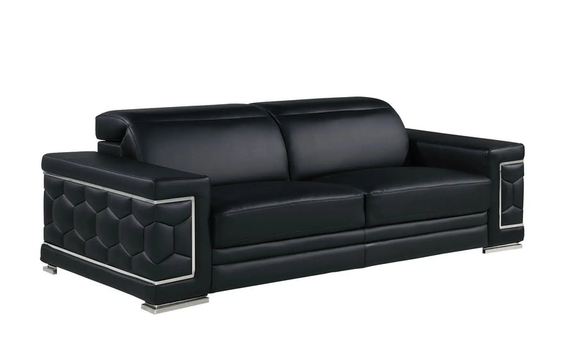 Three Piece Black Genuine Leather Six Person Seating Set Homeroots Living Room