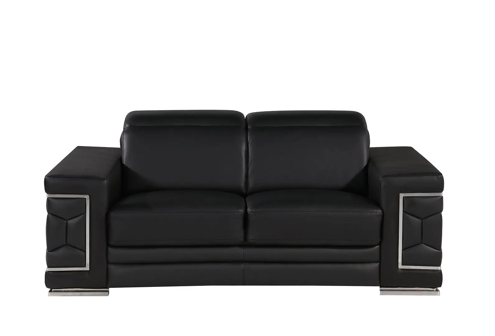 Three Piece Black Genuine Leather Six Person Seating Set Homeroots Living Room