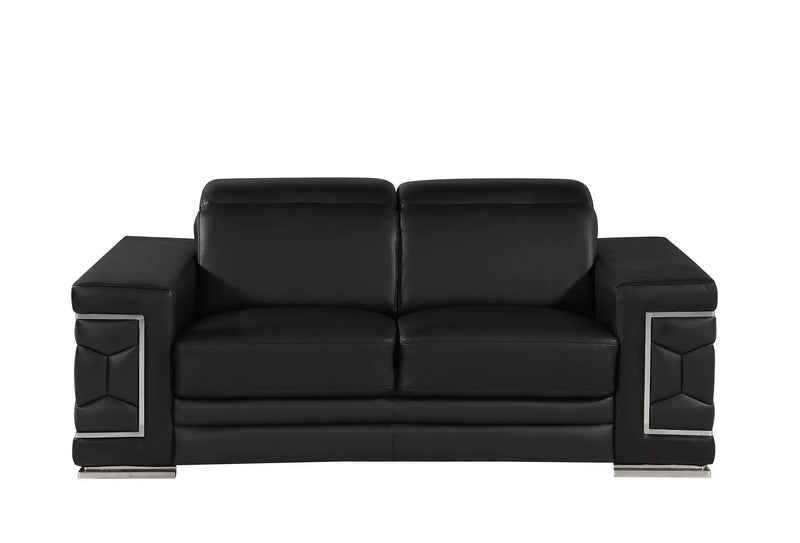 Three Piece Black Genuine Leather Six Person Seating Set Homeroots Living Room