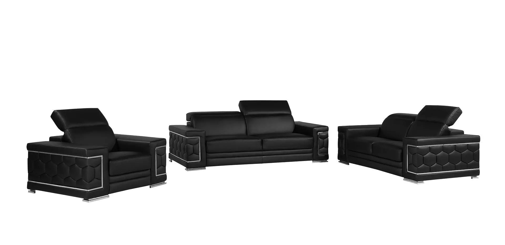 Three Piece Black Genuine Leather Six Person Seating Set Homeroots Living Room
