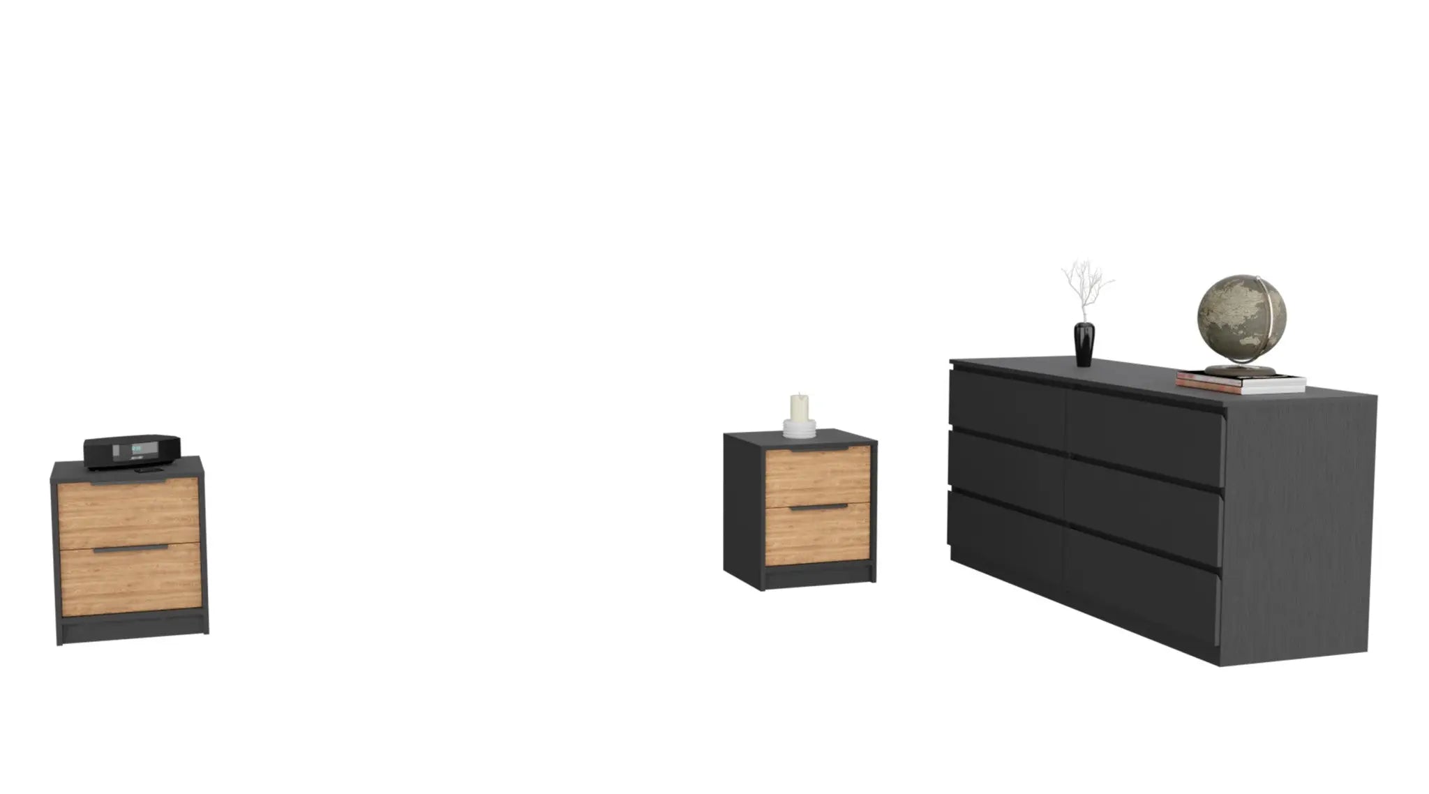 Three Piece Brown and Black Bedroom Set Homeroots Bed & Bath