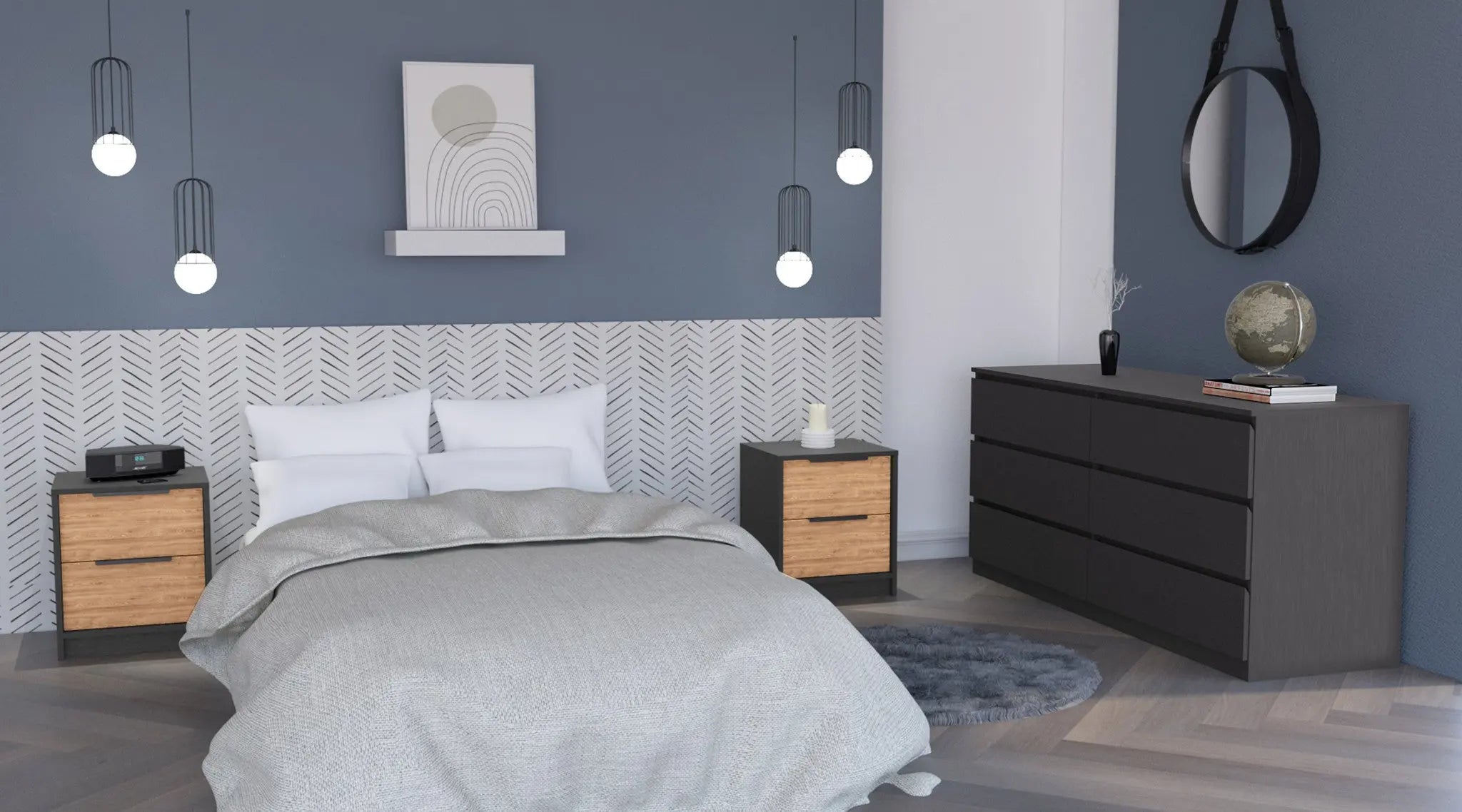 Three Piece Brown and Black Bedroom Set Homeroots Bed & Bath