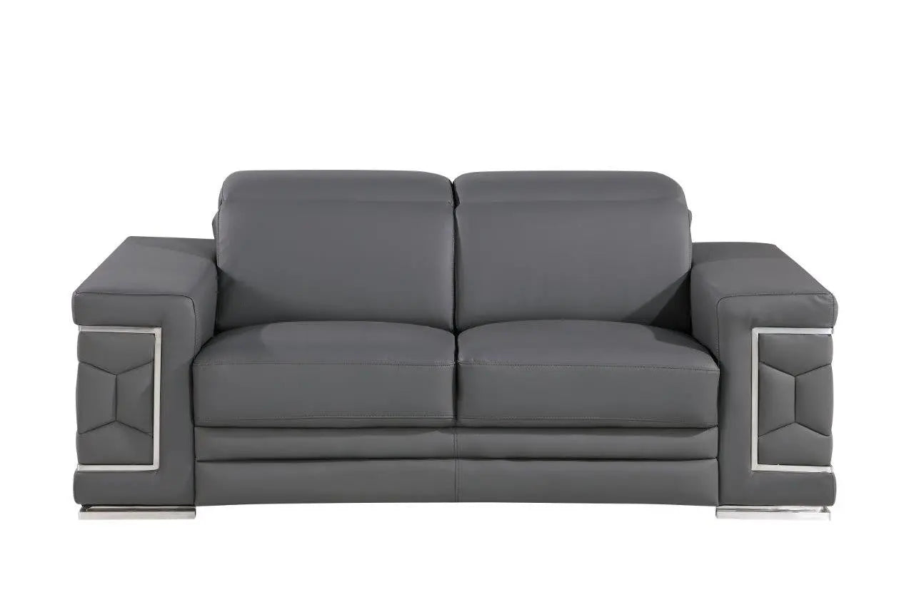 Three Piece Gray Genuine Leather Six Person Seating Set Homeroots Living Room