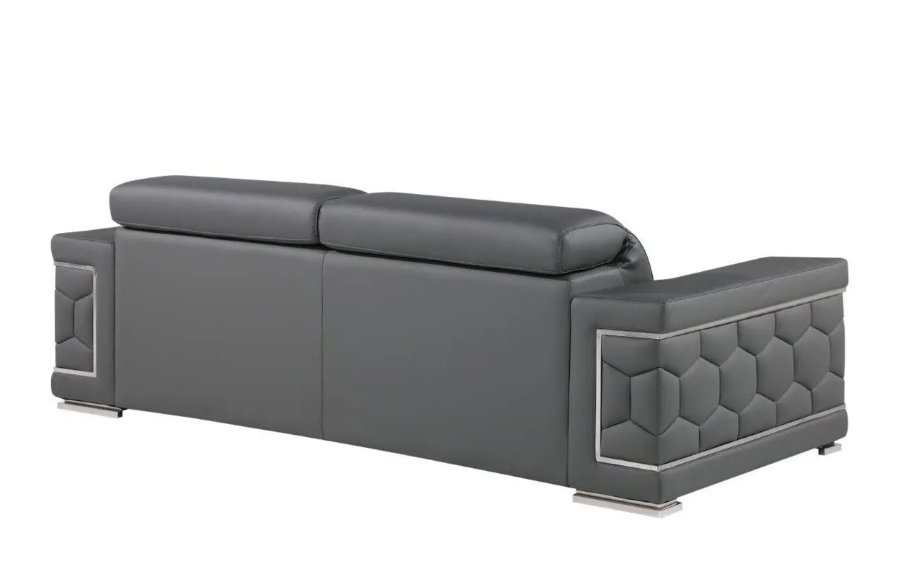 Three Piece Gray Genuine Leather Six Person Seating Set Homeroots Living Room