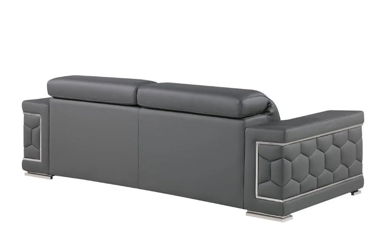 Three Piece Gray Genuine Leather Six Person Seating Set Homeroots Living Room
