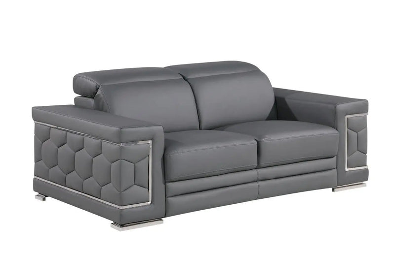 Three Piece Gray Genuine Leather Six Person Seating Set Homeroots Living Room