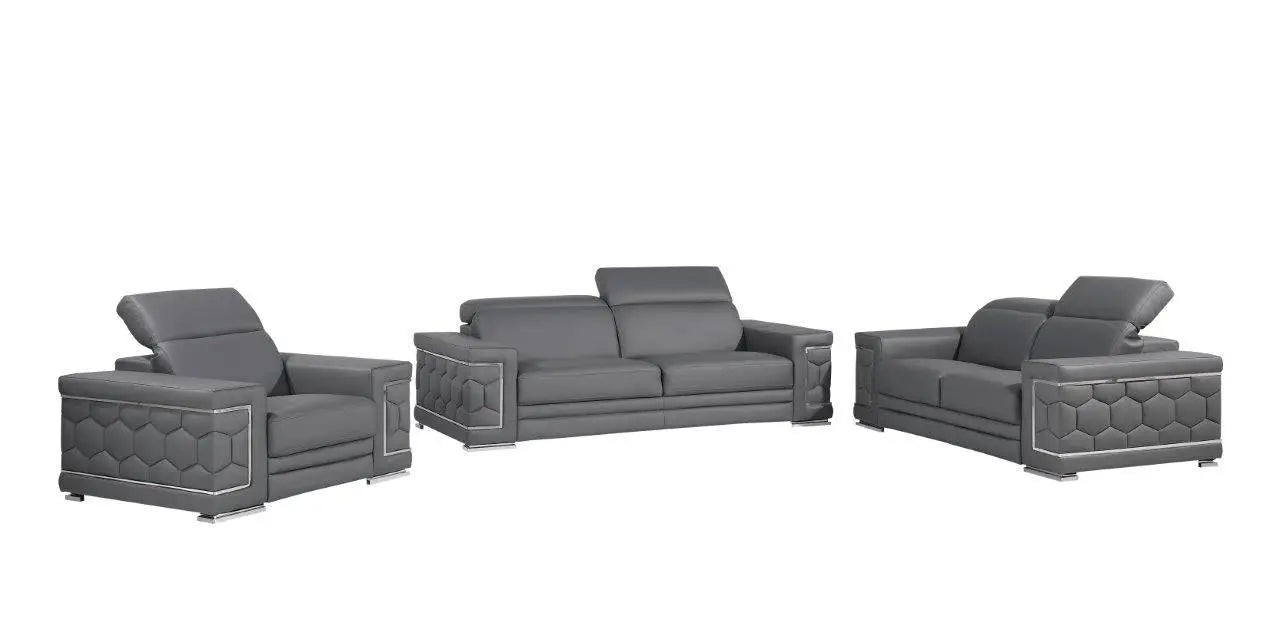 Three Piece Gray Genuine Leather Six Person Seating Set Homeroots Living Room