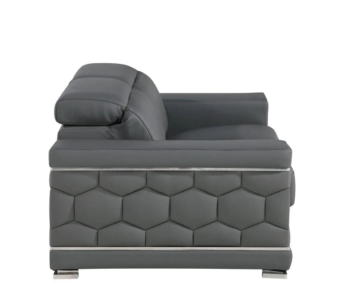 Three Piece Gray Genuine Leather Six Person Seating Set Homeroots Living Room