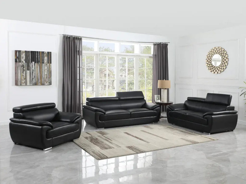 Three Piece Indoor Black Genuine Leather Six Person Seating Set Homeroots Living Room