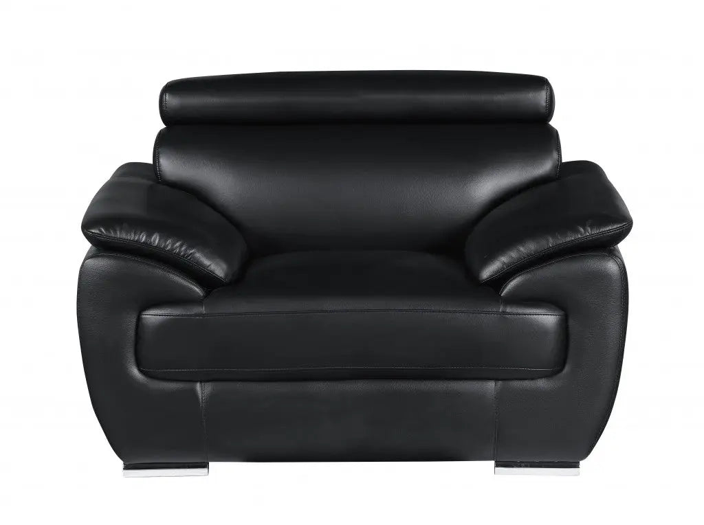 Three Piece Indoor Black Genuine Leather Six Person Seating Set Homeroots Living Room