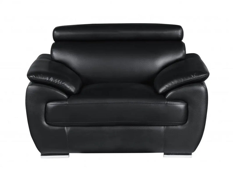 Three Piece Indoor Black Genuine Leather Six Person Seating Set Homeroots Living Room