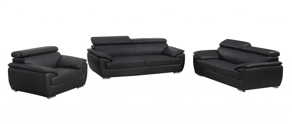 Three Piece Indoor Black Genuine Leather Six Person Seating Set Homeroots Living Room