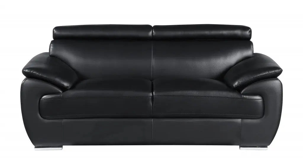 Three Piece Indoor Black Genuine Leather Six Person Seating Set Homeroots Living Room