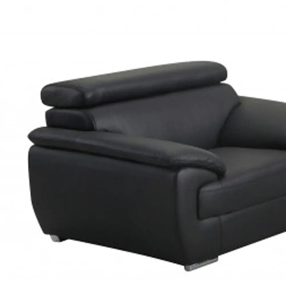Three Piece Indoor Black Genuine Leather Six Person Seating Set Homeroots Living Room