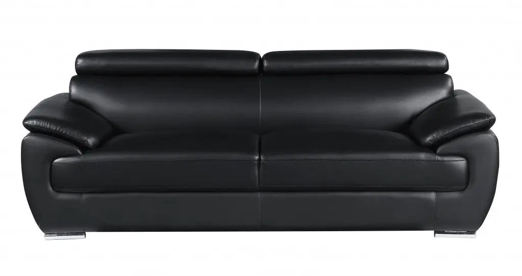 Three Piece Indoor Black Genuine Leather Six Person Seating Set Homeroots Living Room