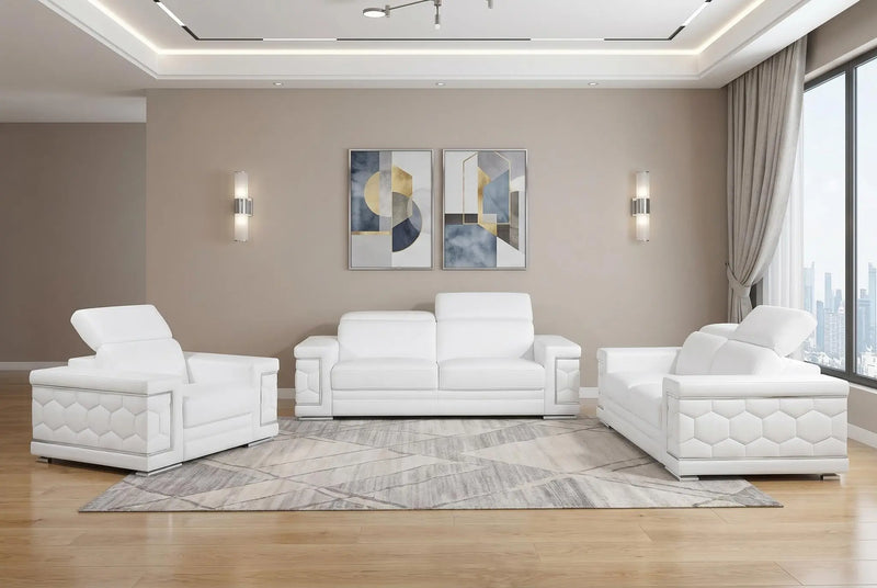 Three Piece White Genuine Leather Six Person Seating Set Homeroots Living Room